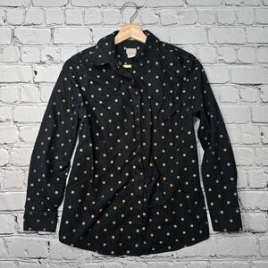 Chicos Black Gold Polka Dots No Iron 100% Cotton Blouse Size 00P (Size 0/2P)